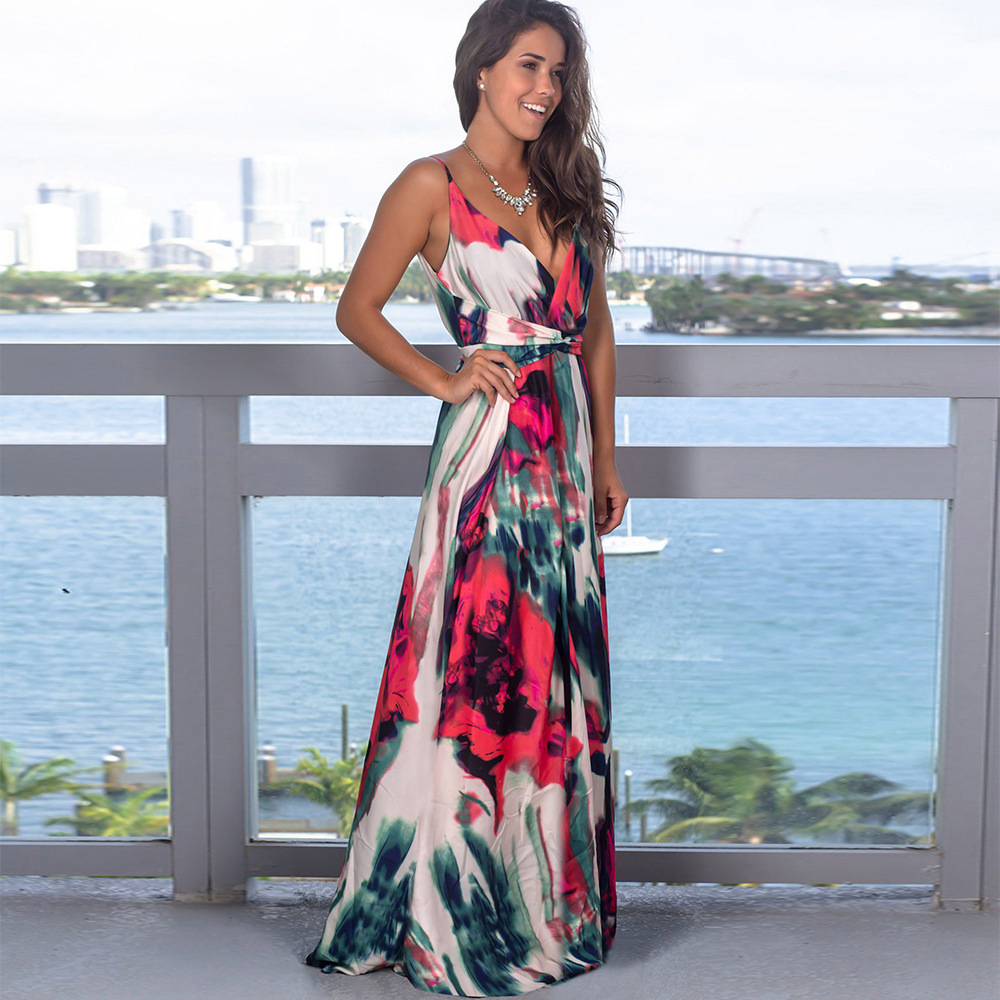 Elegant Lang Kjole med Blomsterprint