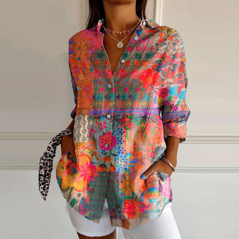 Josefine | Vintage Bluse med Blomstermønster til Kvinner