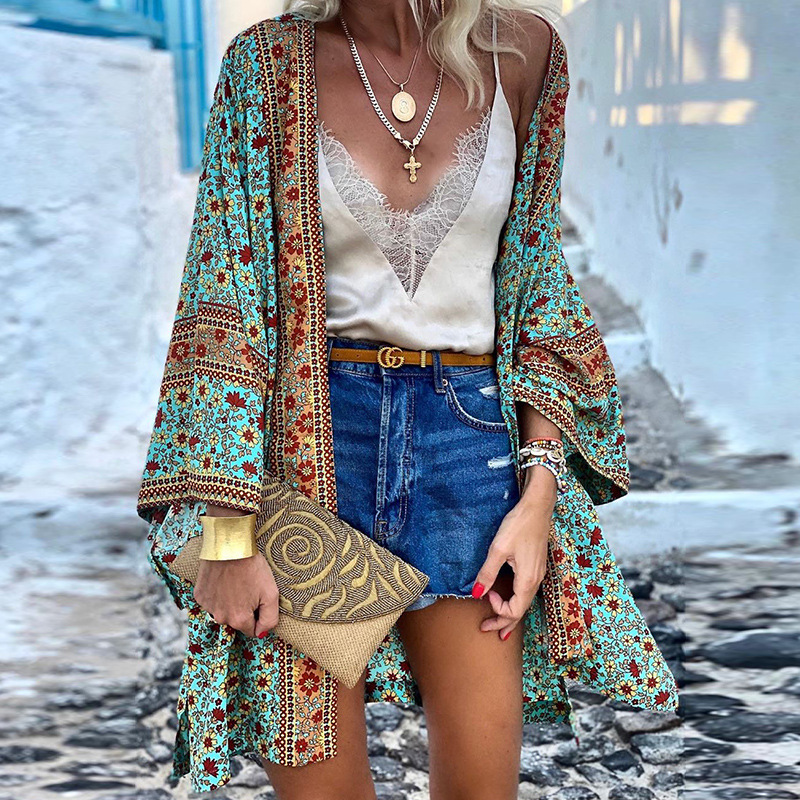 Boho Kimono Cardigan for Kvinner i Mellomlengde