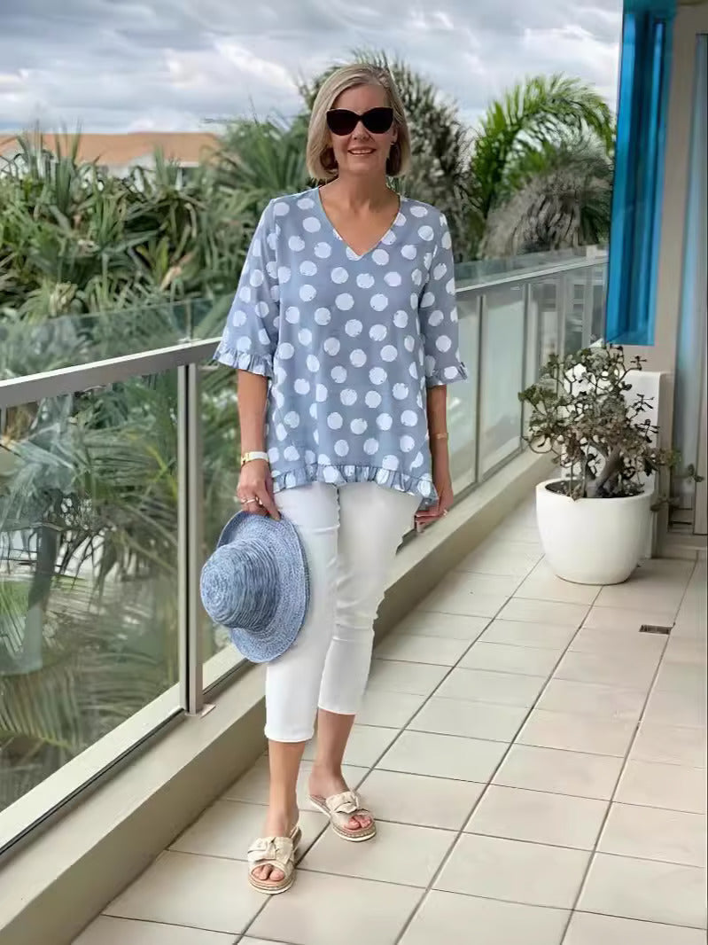 Freja | Elegant Vintage Bluse med Retro Mønster