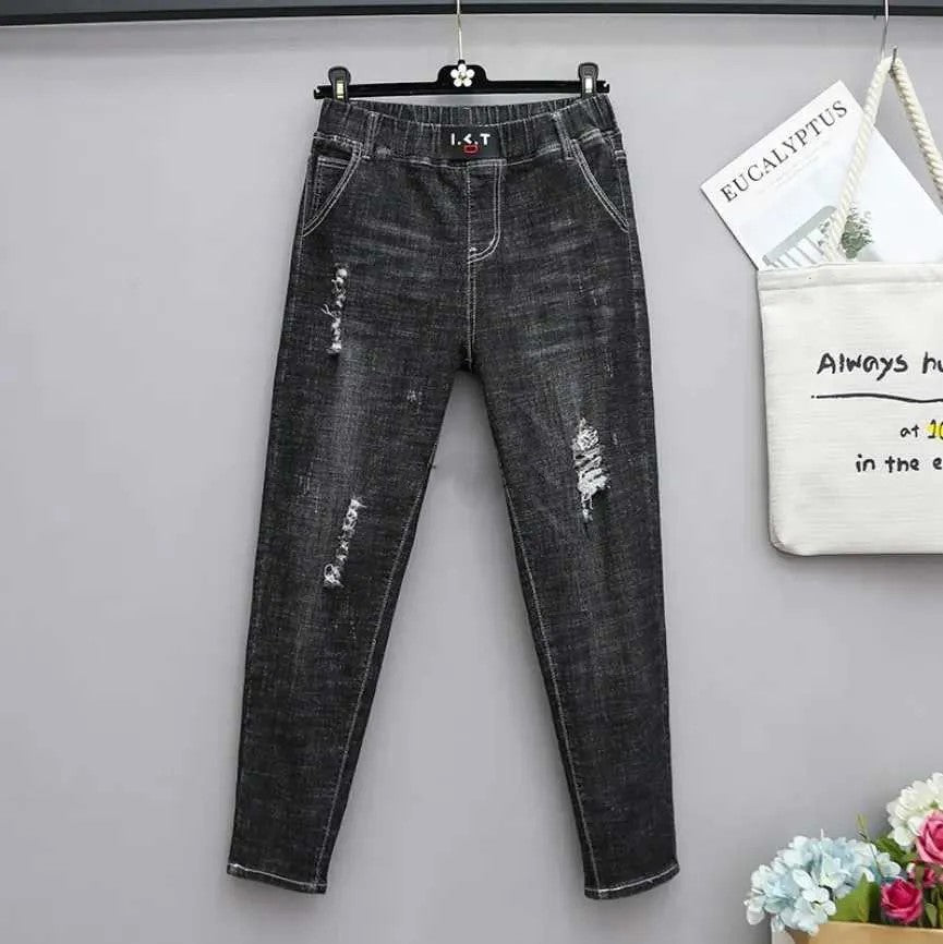 Dame Baggy Jeans med Høy Midje Plus Size