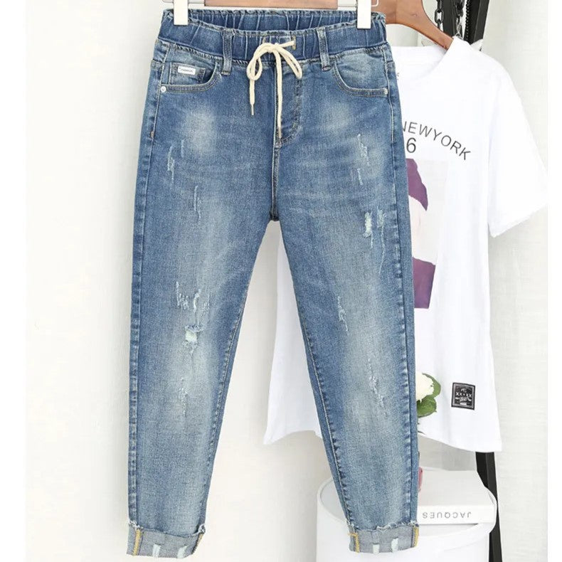 Dame Baggy Jeans med Høy Midje Plus Size