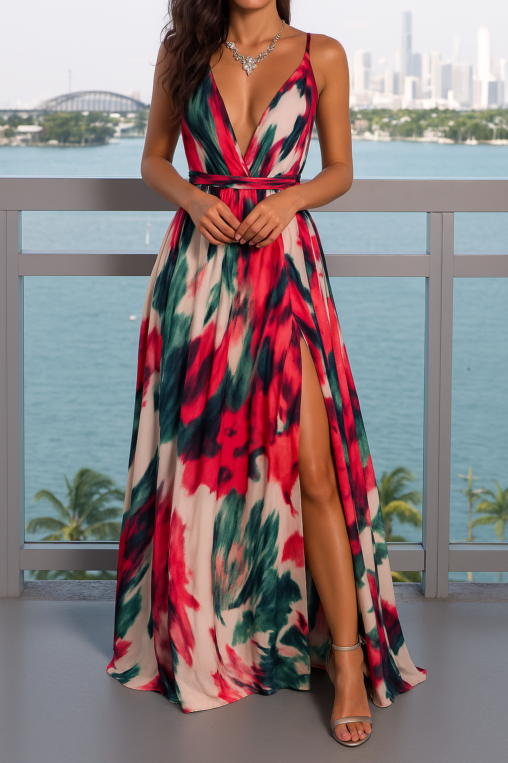 Elegant Lang Kjole med Blomsterprint