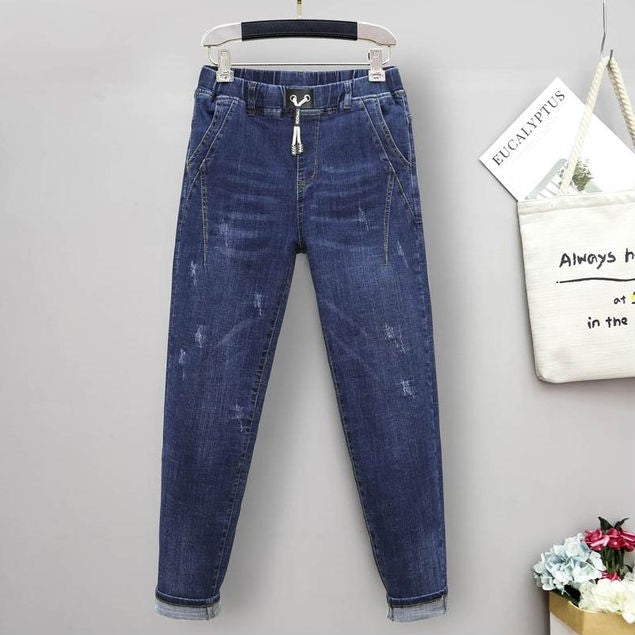 Dame Baggy Jeans med Høy Midje Plus Size