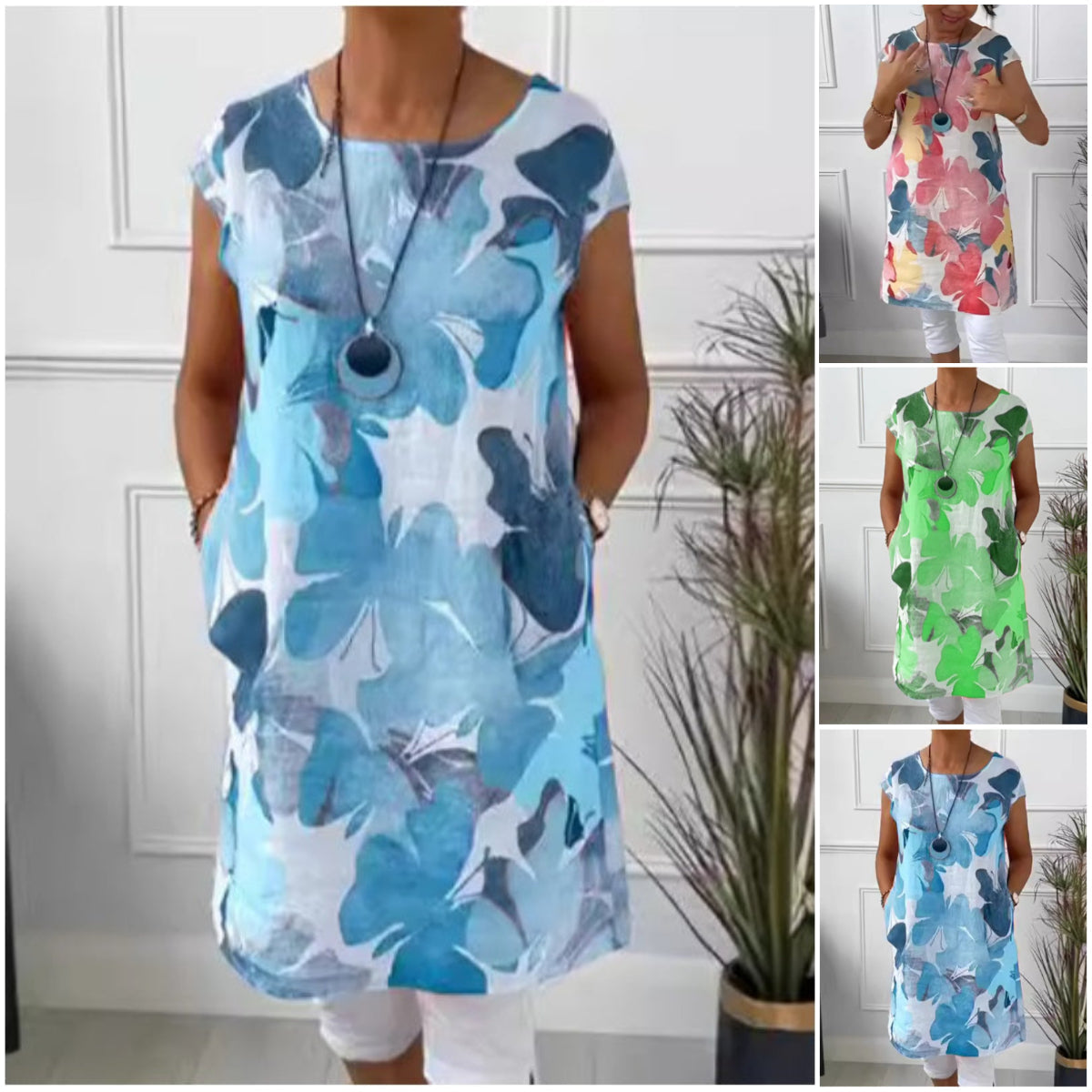 Elegant Kjole med Rund Hals for Damer