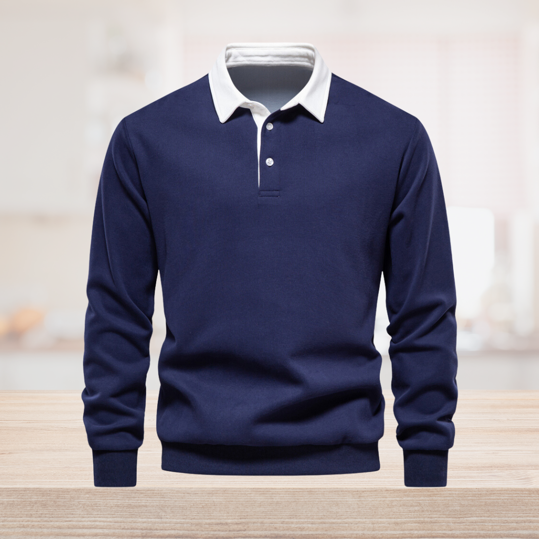 Elegant Herre Langermet Polo T-skjorte
