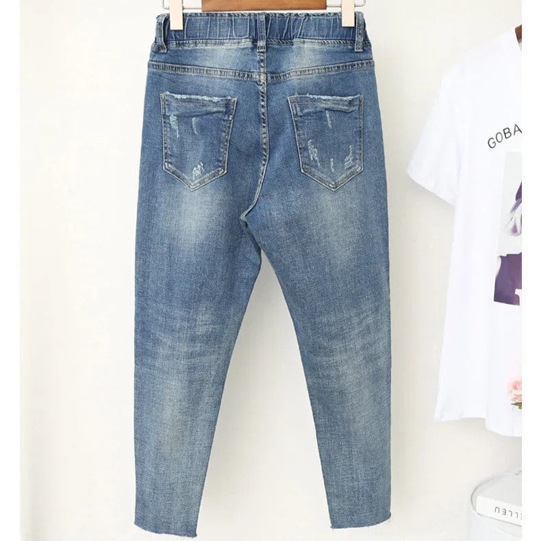 Dame Baggy Jeans med Høy Midje Plus Size
