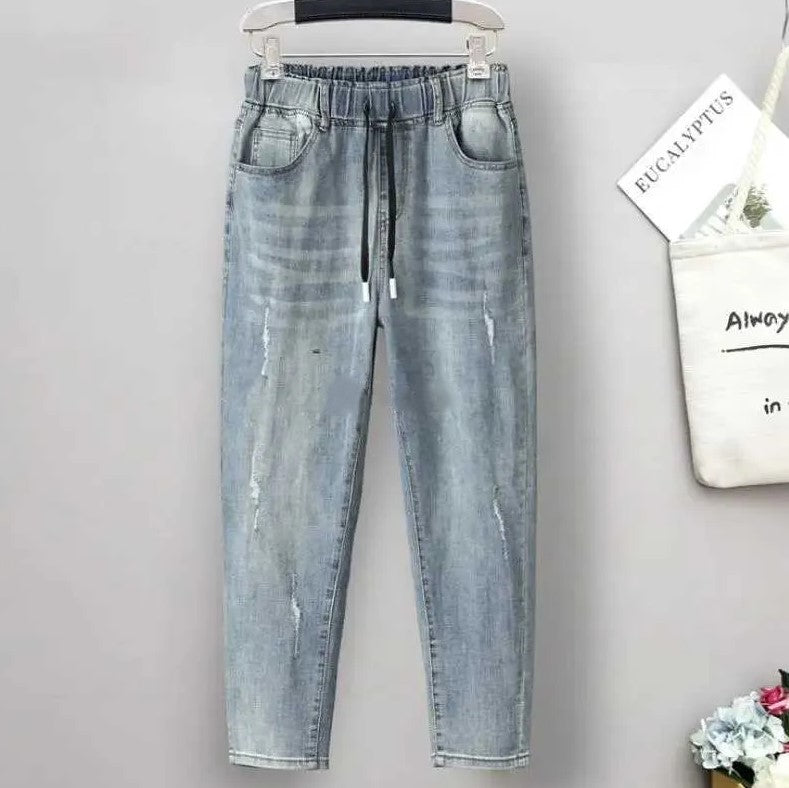 Dame Baggy Jeans med Høy Midje Plus Size