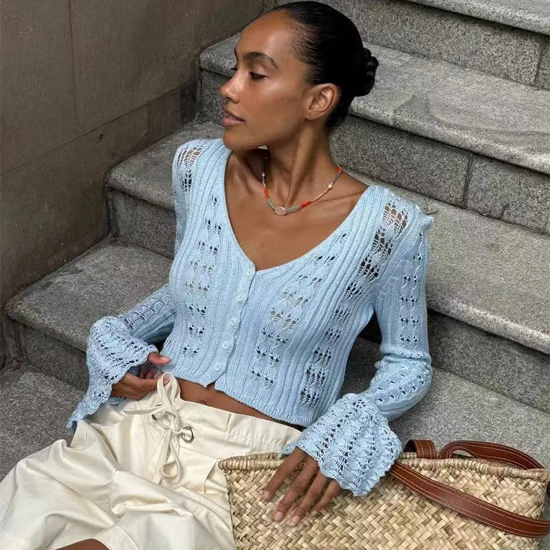 Liva | Dame Heklet Strikkecardigan med Knapper