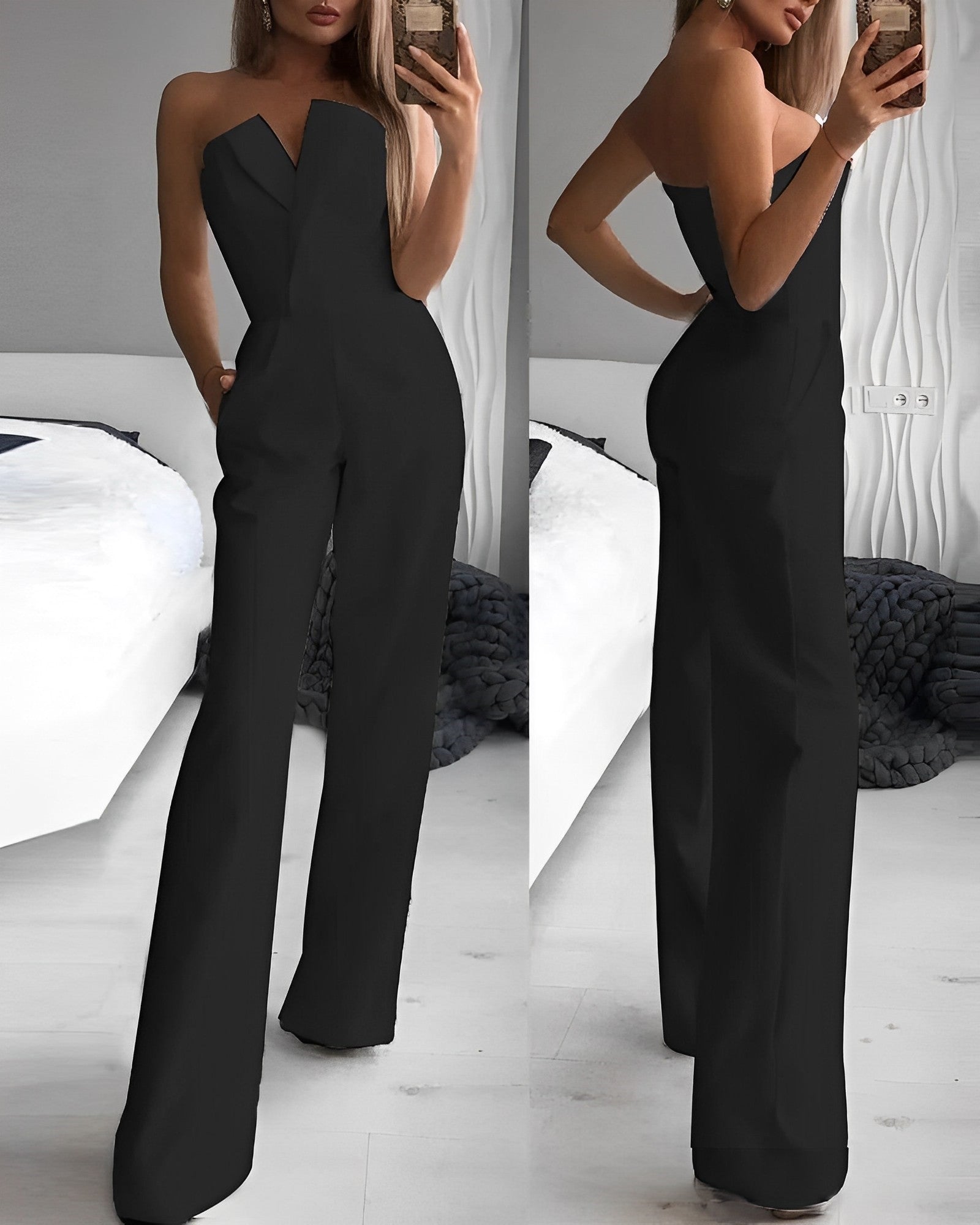 Ermeløs Jumpsuit for Kvinner med V-Hals Til Sommer