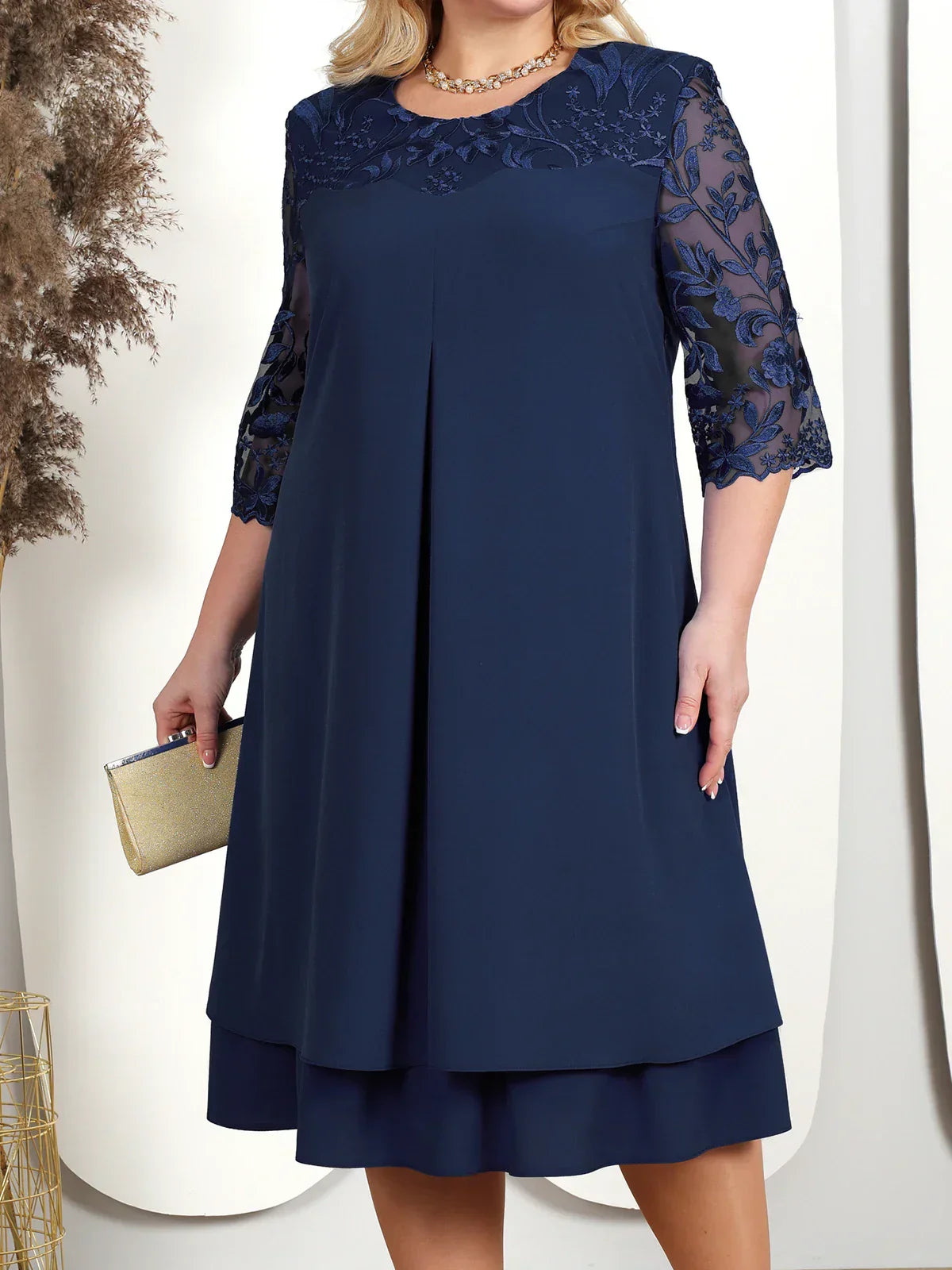 Brodert Aftenkjole for Kvinner Plus Size