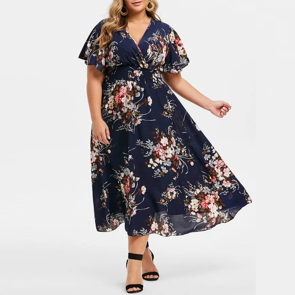 Blomstret Chiffonkjole for Kvinner i Plus Size