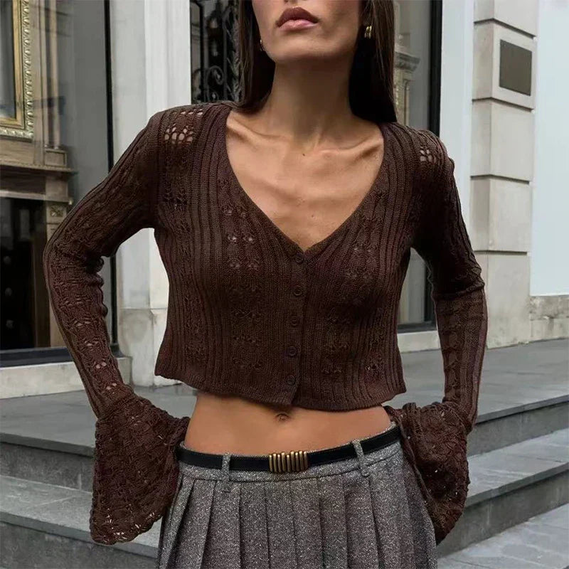 Liva | Dame Heklet Strikkecardigan med Knapper