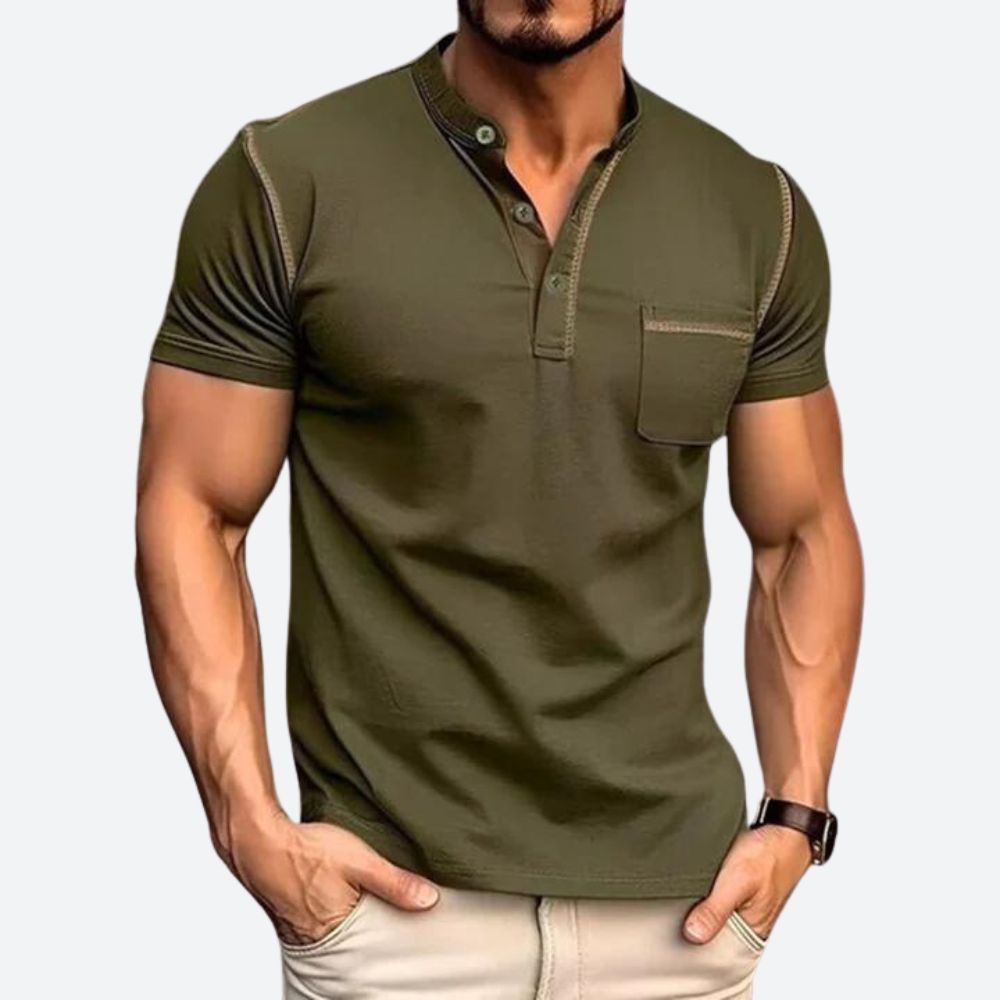 Casual Henley-skjorte med Brystlomme for Herrer