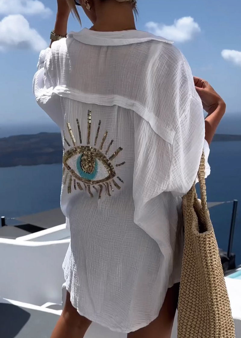 Sofie | Dame Oversize Skjorte med Brodert Rygdetalj