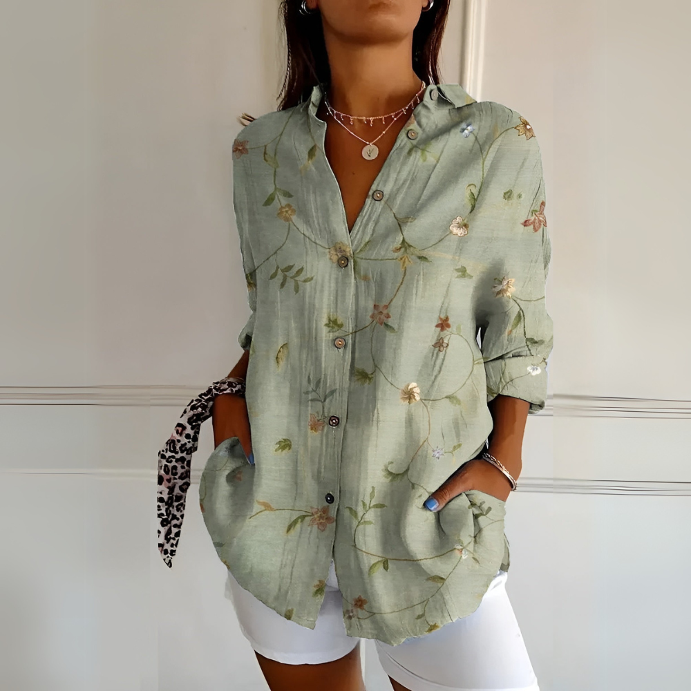 Liva | Blomstret Damebluse med Lange Ermer