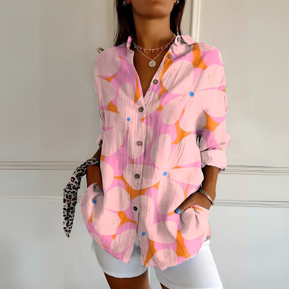 Liva | Blomstret Damebluse med Lange Ermer