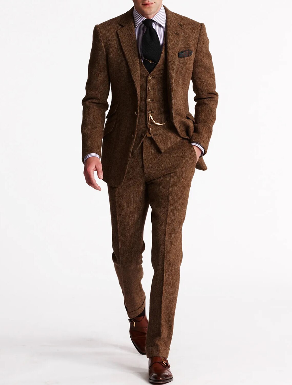 Klassisk Tredelt Tweed Dress for Menn