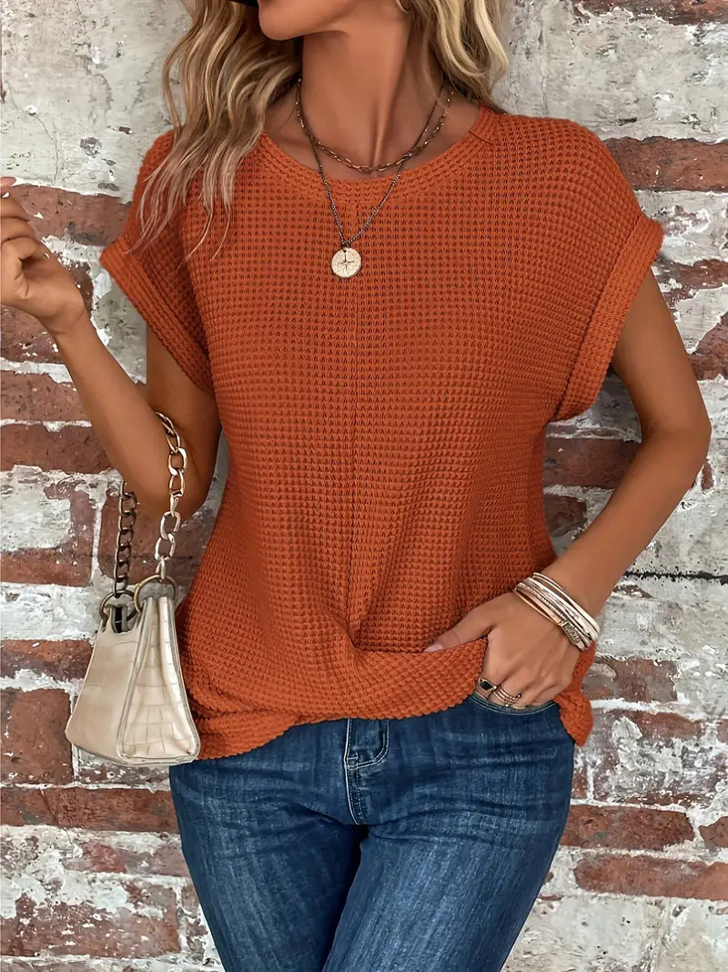Sofie | Kvinners Kortermede Teksturerte Bluse med Knapper