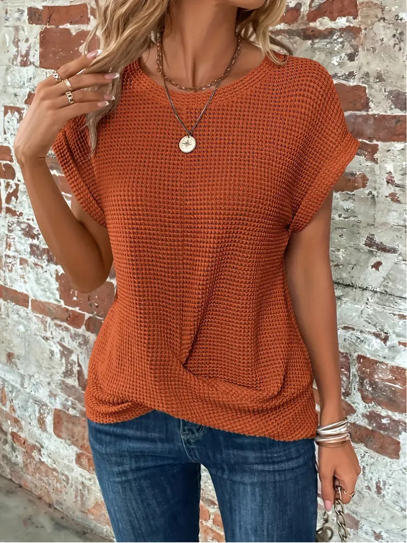 Sofie | Kvinners Kortermede Teksturerte Bluse med Knapper