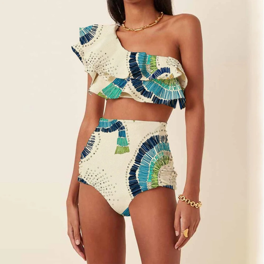 Sofie | Kvinners Asymmetriske Bikini med Høy Midje